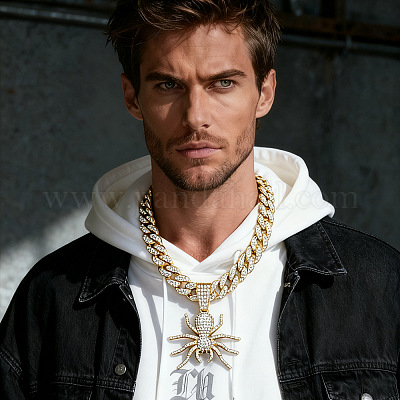 Ожерелья из кубинской цепи с подвеской в виде паука на Хэллоуин из сплава FS-WG4B1F3-01-1