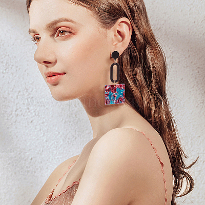 6 пара акриловых сережек-гвоздиков в 6 стилях: овальные EJEW-AN0003-36-1