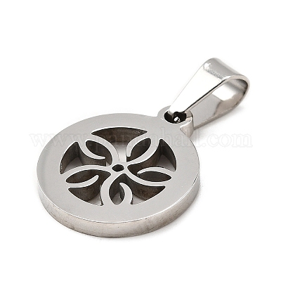 Плоские круглые с цветком подвески из нержавеющей стали 304 STAS-M121-03P-1