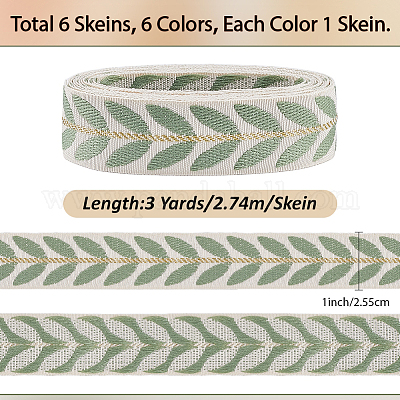 18 ярд двухцветных полиэстеровых жаккардовых лент с узором в виде листьев SRIB-CY0001-18-1