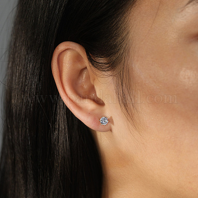925 плоские круглые серьги-гвоздики из стерлингового серебра с микропаве из прозрачных кубических цирконий EJEW-G443-03P-1