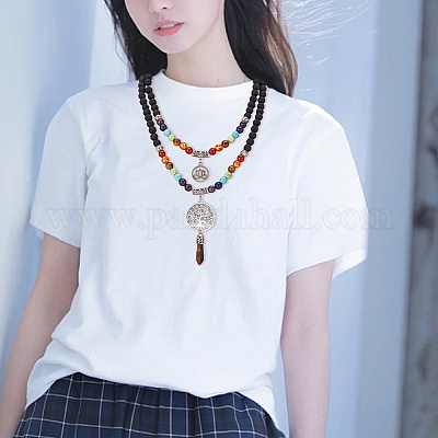 Ожерелье с подвеской из натурального желтого тигрового глаза NJEW-AB00016-02-1