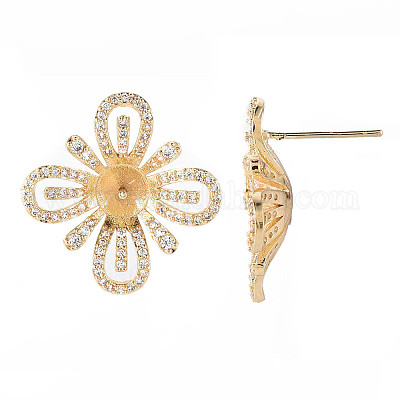 Серьги-гвоздики с прозрачным кубическим цирконием из латуни с микропаве KK-T062-78G-NF-1