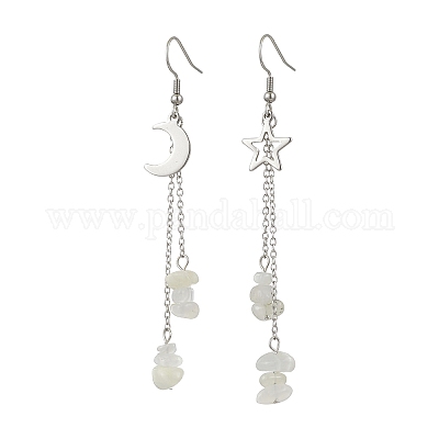 Серьги-подвески в форме звезды и луны из нержавеющей стали 304 EJEW-JE06394-1