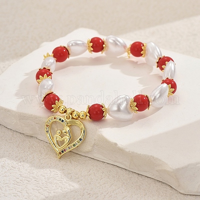 День матери латунные браслеты с микропаве из кубического циркония в форме сердца XO3109-1-1