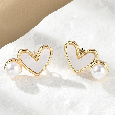 Серьги-гвоздики из латуни в форме сердца EJEW-C141-01G-02-1