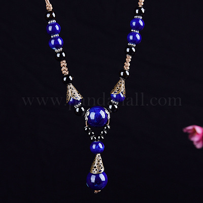 Ожерелья из бисера со стеклянной подвеской в виде капли из сплава и фарфора для женщин FS-WG9463F-02-1