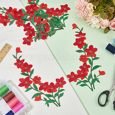 Fer à broder en polyester fleur sur patch appliqué&nbsp;PATC-WH0005-48A-1