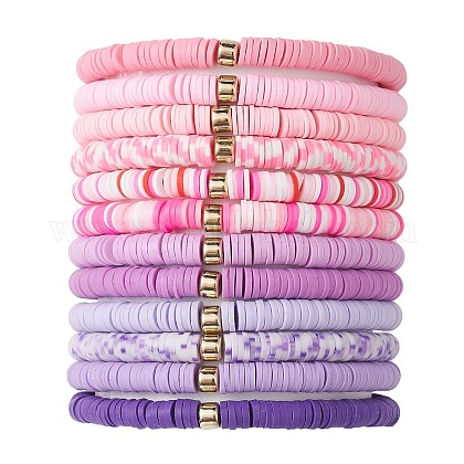 Set di 12 braccialetti elasticizzati da surfista heishi in argilla polimerica di 12 colori con perline di plastica all'ingrosso