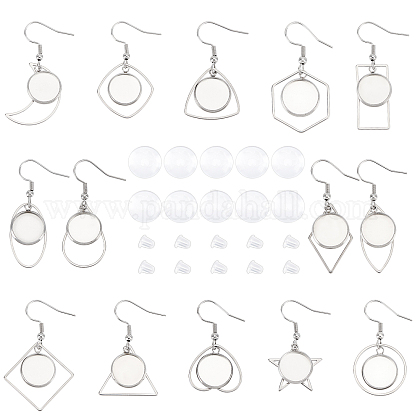 Dicosmetic 28 pz 14 stili 304 orecchino in acciaio inox filo bianco ganci orecchino cabochon impostazioni orecchini vassoi con cupole di vetro cabochon set per la creazione di gioielli DIY-DC0001-08-1