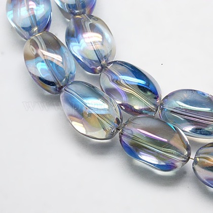 Pieno arcobaleno placcato cristallo ovale di vetro fili di perline X-EGLA-F026-A11-1