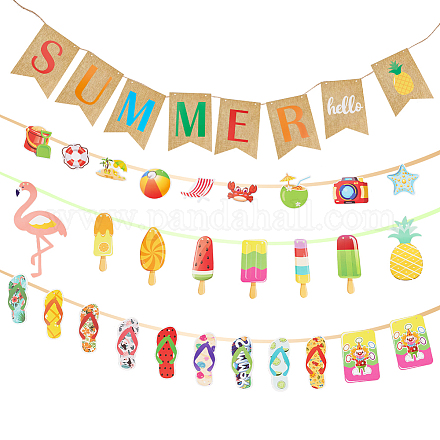 Ahadermaker 5 bolsas 5 estilo verano cumpleaños tema papel decoraciones colgantes y banderas HJEW-GA0001-46-1