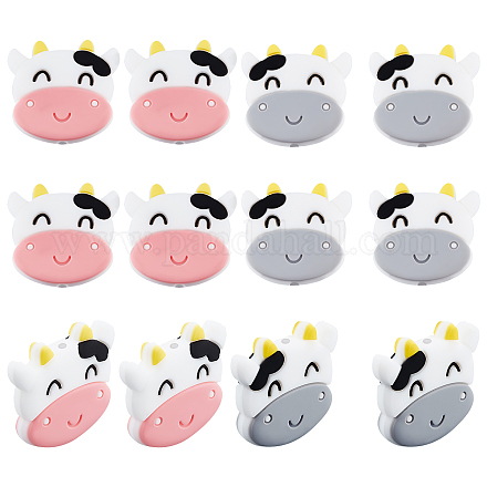 CHGCRAFT 12pcs 2 Colors Cow Silicone Beads Silicone Loose Spacer Beads Pink Grey Cow Silicone Beads for DIY Necklace Bracelet Earrings Keychain Crafts Jewelry Making FIND-CA0005-06-1