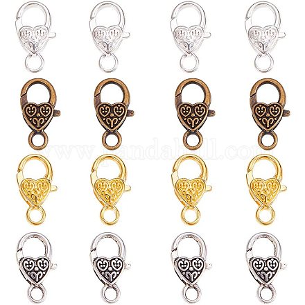 PandaHall Elite 32pcs Tibetan Style Heart Alloy Lobster Claw Clasps Chain Connector for Jewelry Making PALLOY-PH0012-58-1