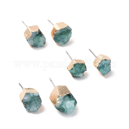 Boucles d'oreilles à quartz druzy teinté naturel EJEW-P165-B01-1