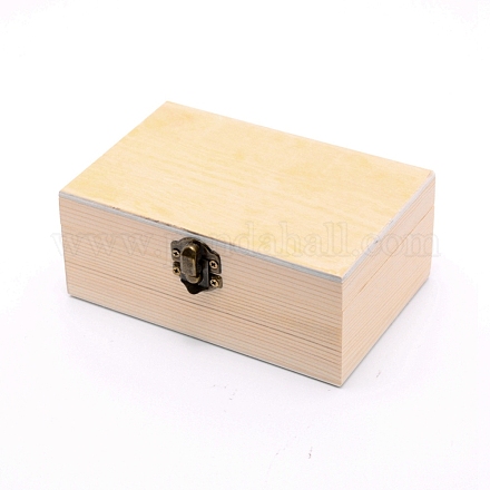 パインウッドボックス  フリップカバーボックス  鉄のクラスプ付  長方形  バリーウッド  4-1/4x5-7/8x2-1/2インチ（10.8x15x6.3cm） CON-WH0080-12-1