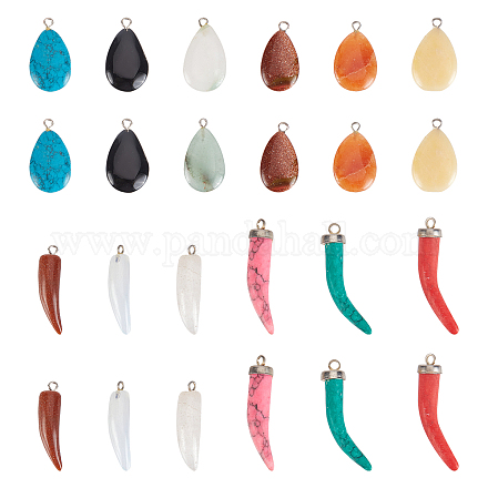 Superfindings 24pcs 12 couleurs pendentifs en pierres précieuses naturelles et synthétiques G-FH0001-36-1