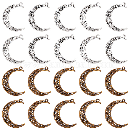 SUNNYCLUE 1 Box 40Pcs 2 Colors Alloy Moon Charms Rrescent Moon Charm Hollow Luna Celestial Alloy Tibetan Style Charm for Jewellery Making Charms Necklace Earring Christmas Valentine's Day Supplies TIBE-SC0001-70-1