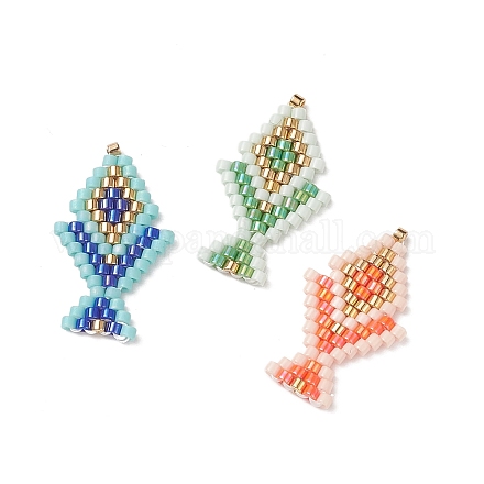 3 個 3 色手作りみゆき日本のシードビーズ  織機模様  魚  ミックスカラー  23.5x13.5x2mm  1pc /カラー PALLOY-MZ00024-1