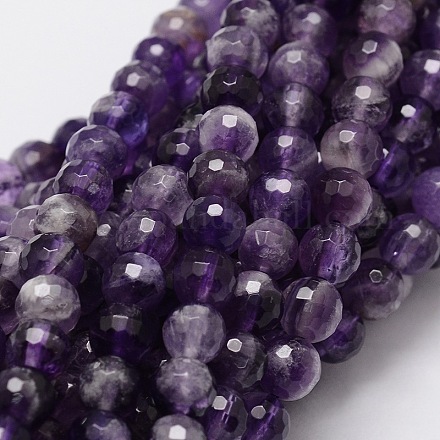 Brins de perles d'améthyste à chevrons naturels ronds à facettes G-L437-22-6mm-1