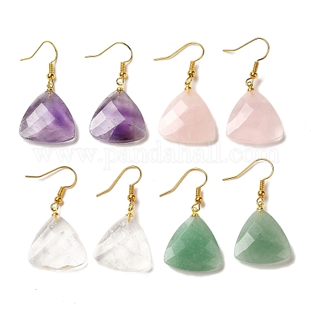 Boucles d'oreilles pendantes triangulaires à facettes avec pierres précieuses naturelles mélangées EJEW-E296-01G-1