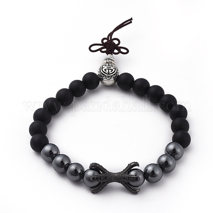 Bracelets extensibles avec perles en agate noire naturelle BJEW-JB04793-1