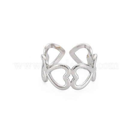 304 anillo de acero inoxidable con corazón abierto para mujer. RJEW-S405-170P-1
