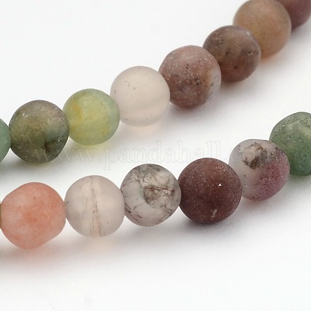 Frosted Round Natural Indian Agate Beads G-J276-53-4mm-1