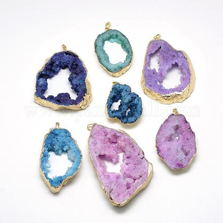 Plated Natural Druzy Agate Big Pendants G-R435-32-1