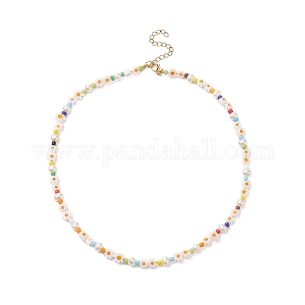 Collier de perles naturelles et de millefiori et de perles de verre pour femme NJEW-JN04162-1