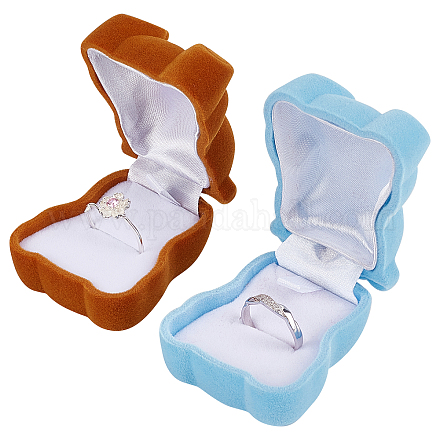 GORGECRAFT 2PCS Bear Ring Box Plastic Flocking Jewelry Trinket Box Simple Ring Storage Box for Proposal Ring Wedding Ceremony Engagement Christmas or Special Occasions (Brown/Blue) CON-GF0001-09-1