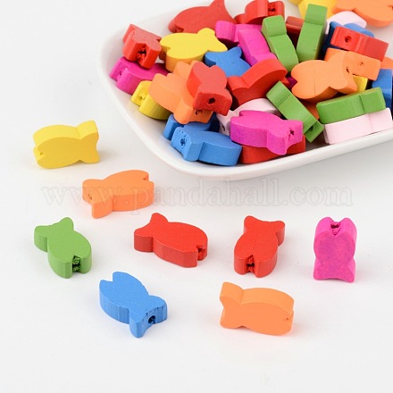 PandaHall Elite 50 Pcs Mixed Color Fish Wood Beads Gifts Ideas for Children's Day WOOD-PH0002-08M-LF-1