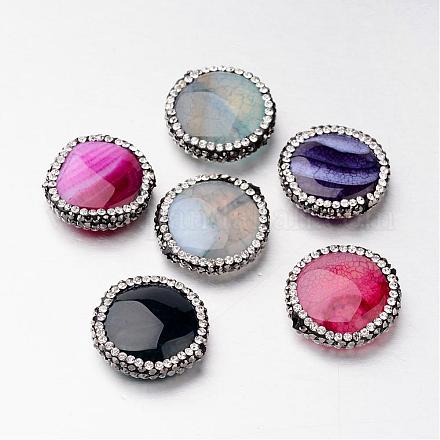 Dyed Flat Round Natural Agate Polymer Clay Rhinestone Beads G-F291-13-1