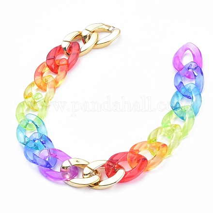 Rainbow Handmade Transparent Acrylic & CCB Plastic Curb Chains AJEW-JB00832-1