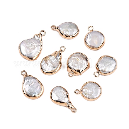 Подвески-слезинки из натурального жемчуга Кеши с гальваническим покрытием&nbsp;LS-PEAR-S018-02K-01-1