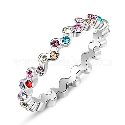 Real Platinum Plated Eco-Friendly Alloy Czech Rhinestone Rings RJEW-AA00285-8#-P-1