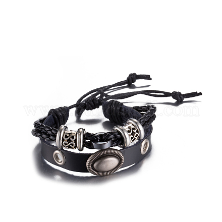 Adjustable Casual Unisex Zinc Alloy and Braided Leather Multi-strand Bracelets BJEW-BB15622-1