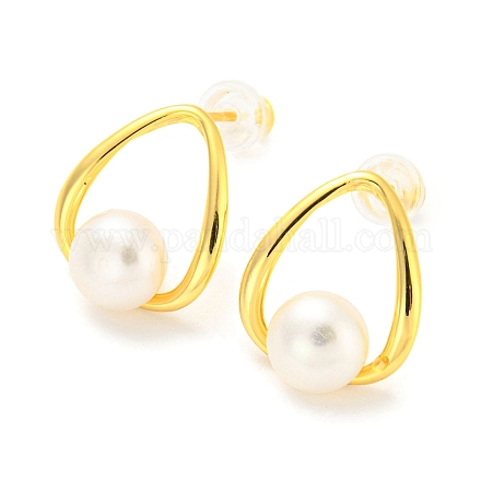 Pendientes de lágrima de latón con cuentas de perlas naturales EJEW-Z020-03G-1