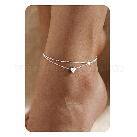 201 нержавеющая сталь сердце с инициалами двухслойные женские браслеты на ногу FS-WG0EC0A-01-1