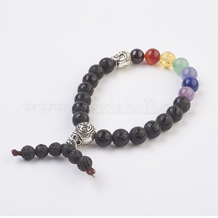 Chakra Gemstone Buddha Bracelets BJEW-JB03658-01-1