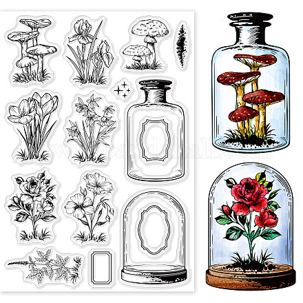 GLOBLELAND Flowers Leaves Bottle Clear Stamps for DIY Scrapbooking Spring Plants Jar Plant Silicone Clear Stamp Seals for Journals Decorative Cards Making Photo Album DIY-WH0167-57-0504-1