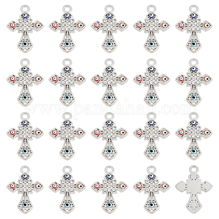 SUNNYCLUE 1 Box 40Pcs Rosary Cross Crystal Rhinestone Charms Bulk Cubic Zirconia Evil Eye Crucifix Cross Charms for Jewelry Making Hanging Ornament Necklace Bracelet Keychain Earrings Supplies Adult FIND-SC0002-94-1