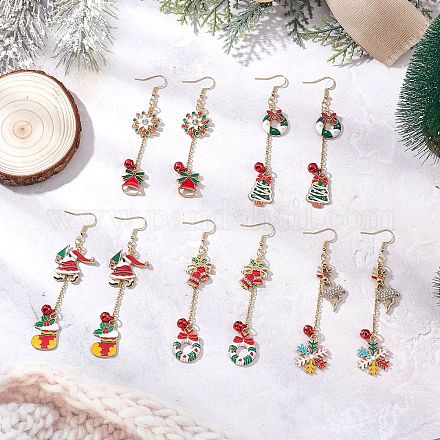 5 пара 5 стильных серег-подвесок из сплава и эмали с рождественской тематикой EJEW-JE06563-1