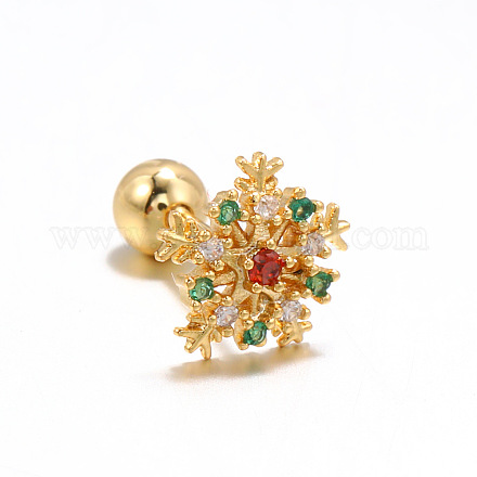 Серьги-гвоздики из латуни с кубическим цирконием в форме снежинки FS-WGD4C14-01-1