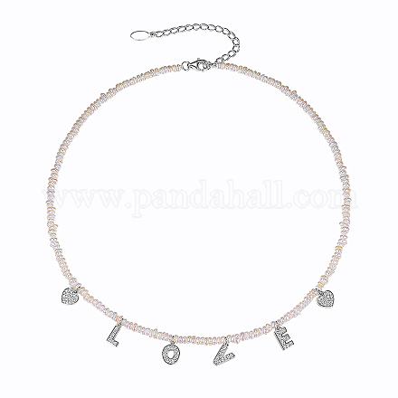 925 серебряное ожерелье с бусинами из натуральных пресноводных жемчужин с микропаве из прозрачных кубических цирконий в форме слова «любовь» для женщин JA7017-2-1