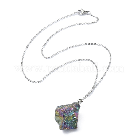 Natural Quartz Crystal Nugget Pendant Necklace with 304 Stainless Steel Chains NJEW-JN04385-02-1