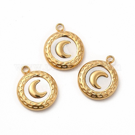 Natural White Shell Flat Round Charms STAS-A076-11G-1
