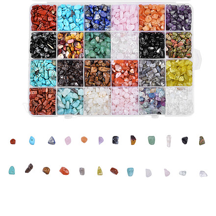天然と合成の混合宝石ビーズセット  チップ  4~10x4~8mm  穴：0.3~1mm  24のコンパートメント sgG-SZ0001-03-1