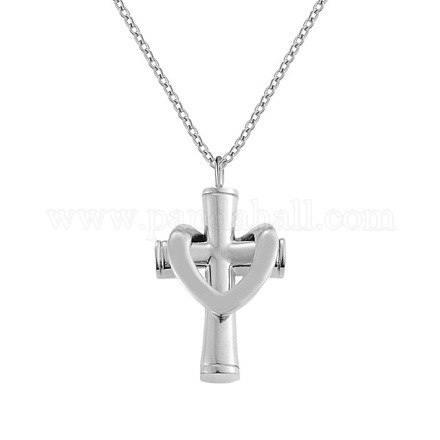 Halsketten mit Anhänger für Urnen mit Kreuz aus Edelstahl BOTT-PW0009-001P-1