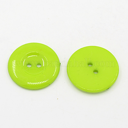 服装デザイン用アクリル縫い付け用ボタン  プラスチックボタン  2穴  染め  フラットラウンド  黄緑  25x3mm  穴：2mm BUTT-E087-C-10-1